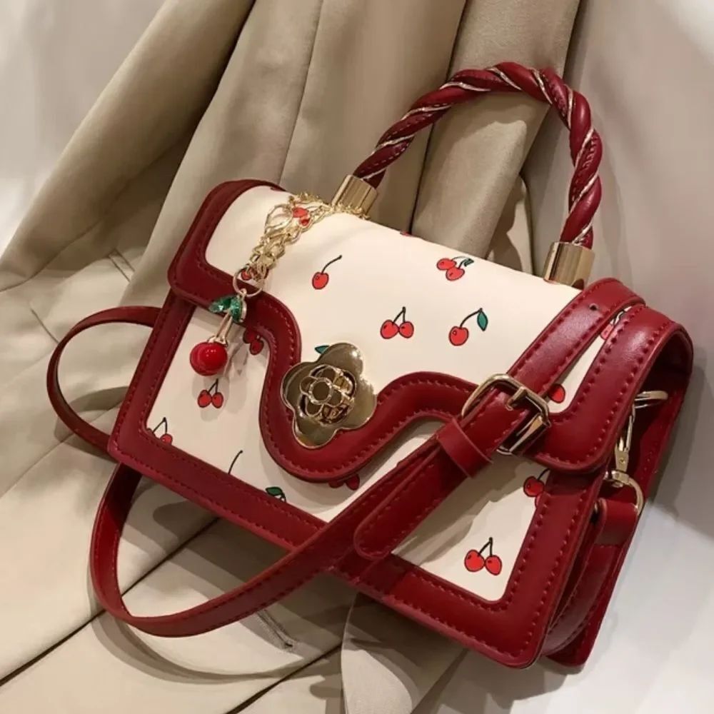 Elegant Cherry Crossbody Bagβin Red and Cream
